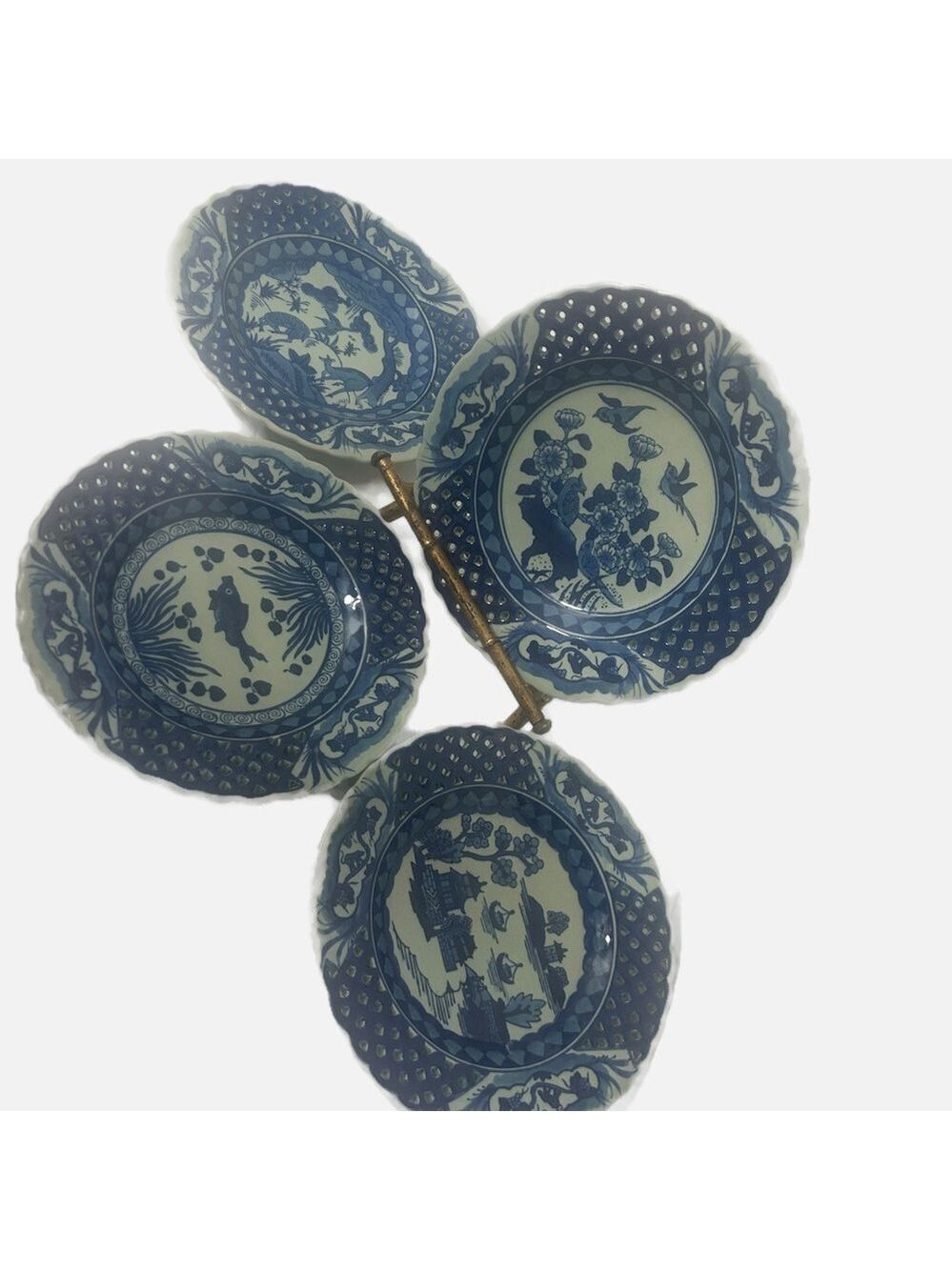 Vintage Asian Ceramic Dinner Plates Set 4 Nature Floral Animals Party